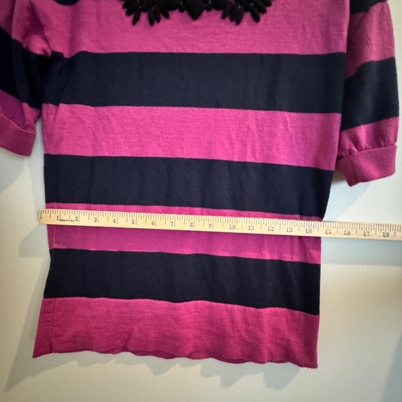 Fuchsia/Navy Striped Boden Sweater 1/2 Sleeve Neckline Embellishment - Picture 3 of 5